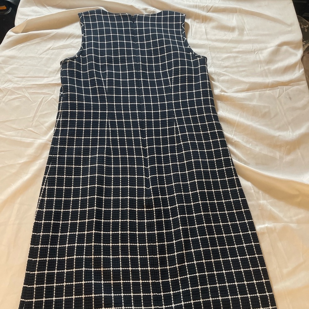 J.Crew Navy Textured Grid Shift Dress Size 0 Sleeveless V-Neck Career Preppy - Picture 10 of 12